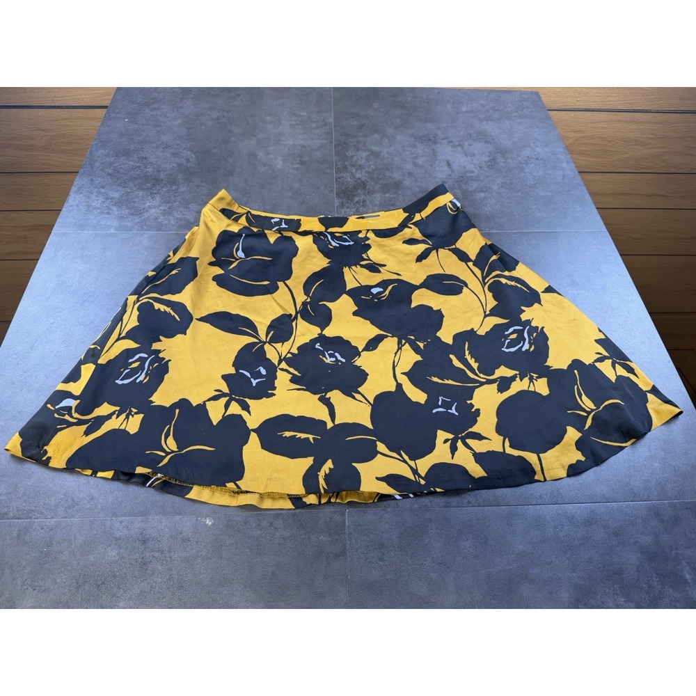 The Limited Women's Mustard Yellow & Black Floral A-Line Satin Skirt Size 10